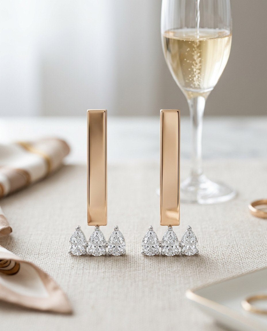 D by DONYDO Bar Diamond Earrings – 18K Rose & White Gold - DONYDO JEWELRY-earring