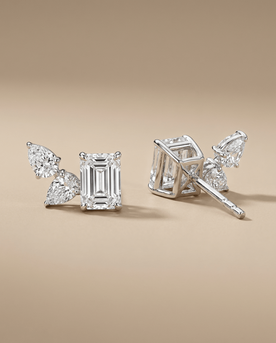 Emerald Cut & Pear Lab - Grown Diamond Earrings – 18KT White Gold - DONYDO JEWELRY - Earrings