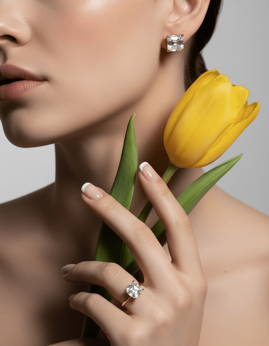 2 Carat Asscher Cut Lab - Grown Diamond Solitaire Earrings – 14K Yellow Gold - DONYDO JEWELRY - Earrings