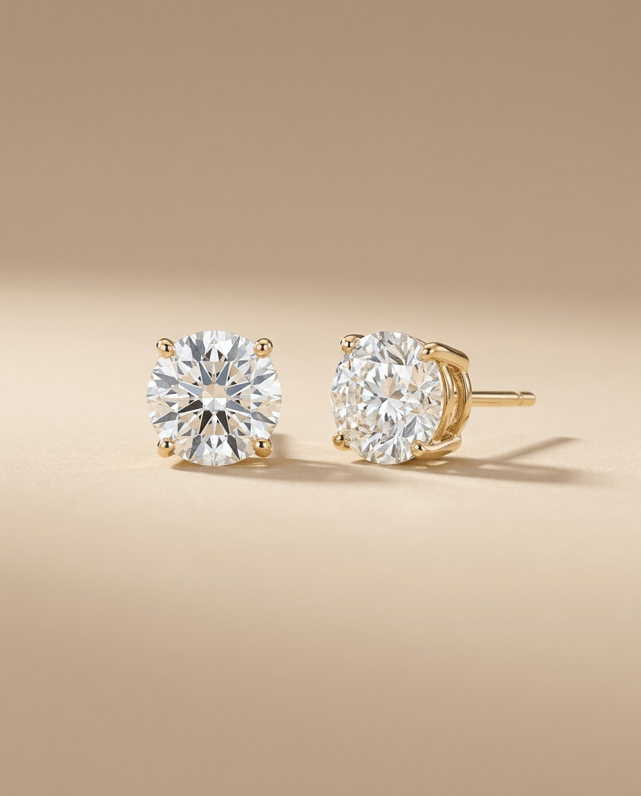 2 Carat Lab - Grown Brillan tcut Diamond Solitaire Stud Earrings – 18K Gold - DONYDO JEWELRY - Earrings