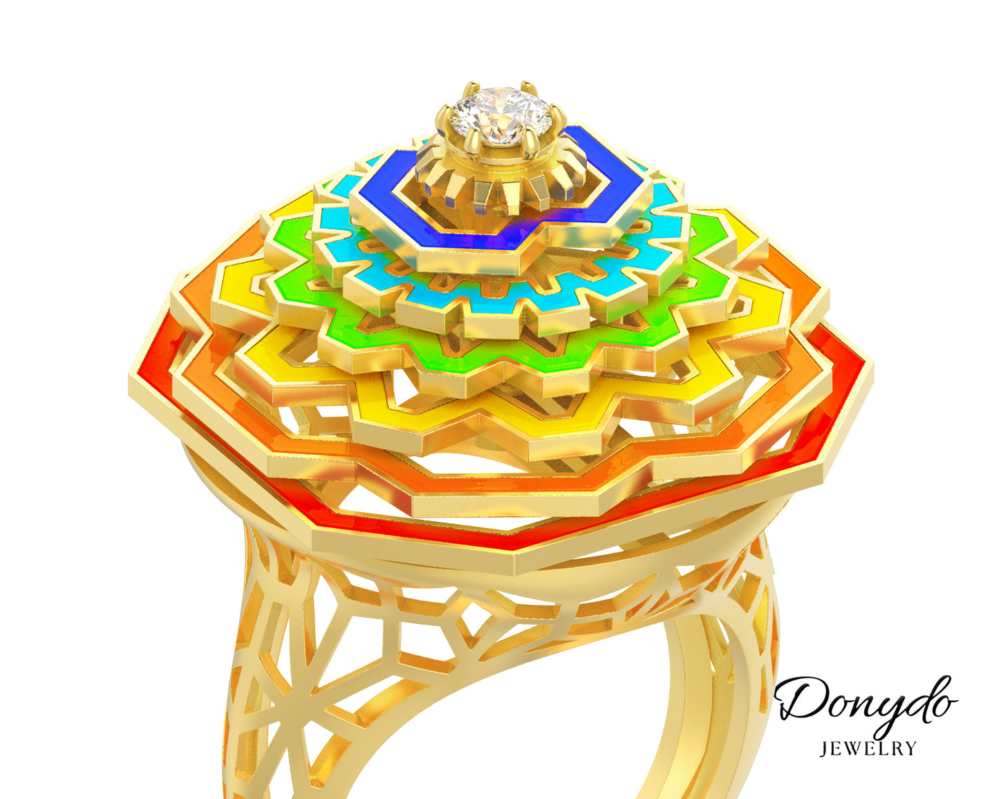 Aurora Gold Ring in Enamel