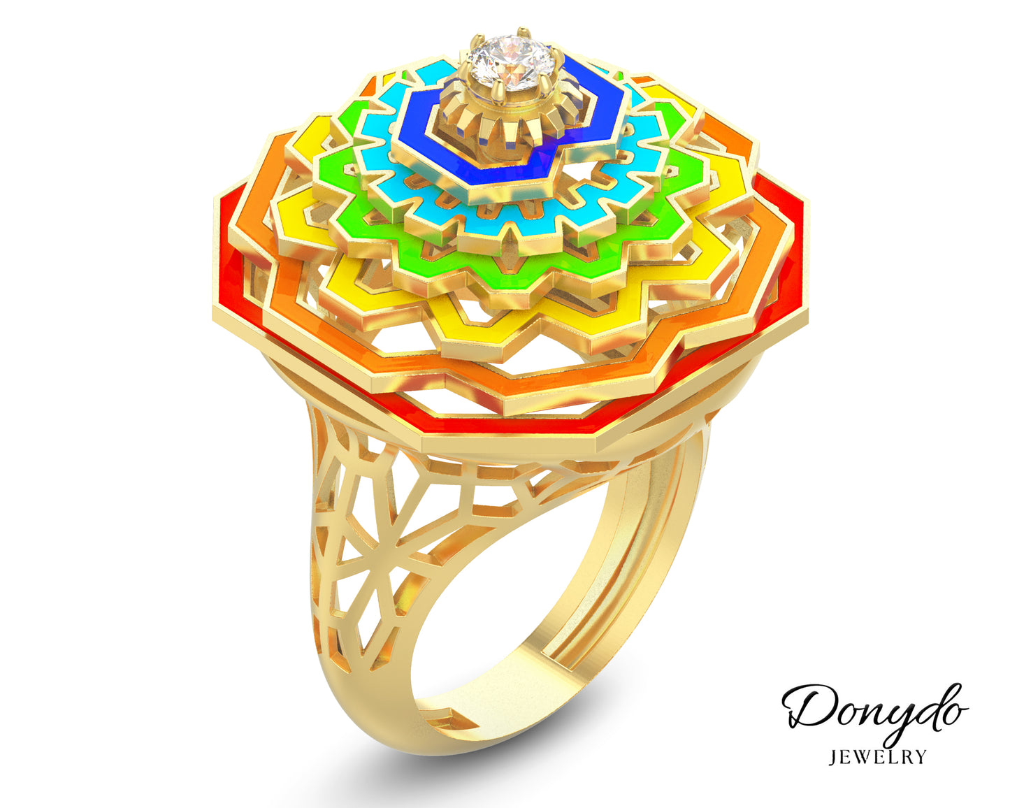 Aurora Gold Ring in Enamel