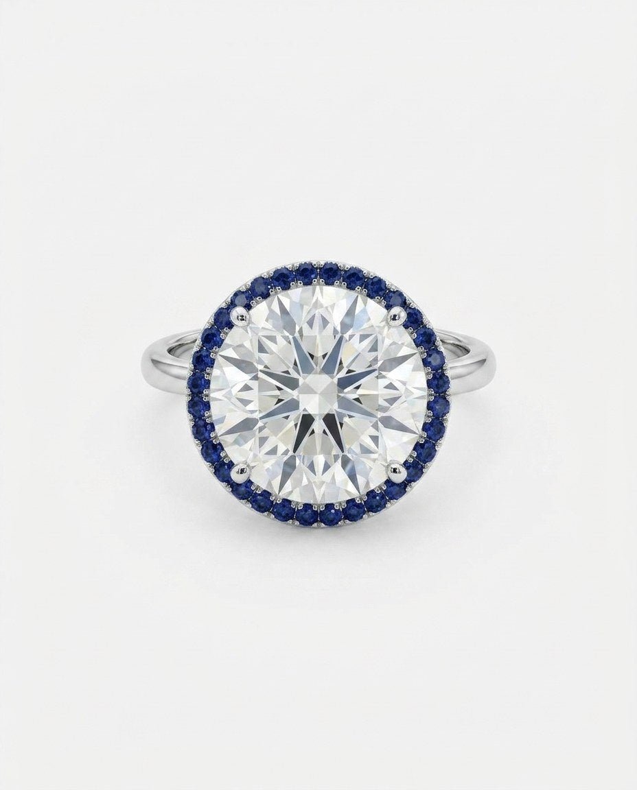 Core Blue Sapphire Halo Ring – 18K White Gold - DONYDO JEWELRY-ring