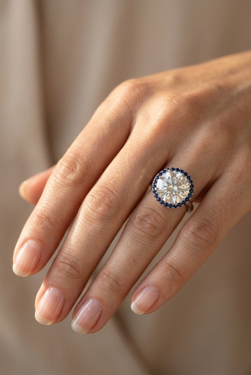 Core Blue Sapphire Halo Ring – 18K White Gold - DONYDO JEWELRY-ring