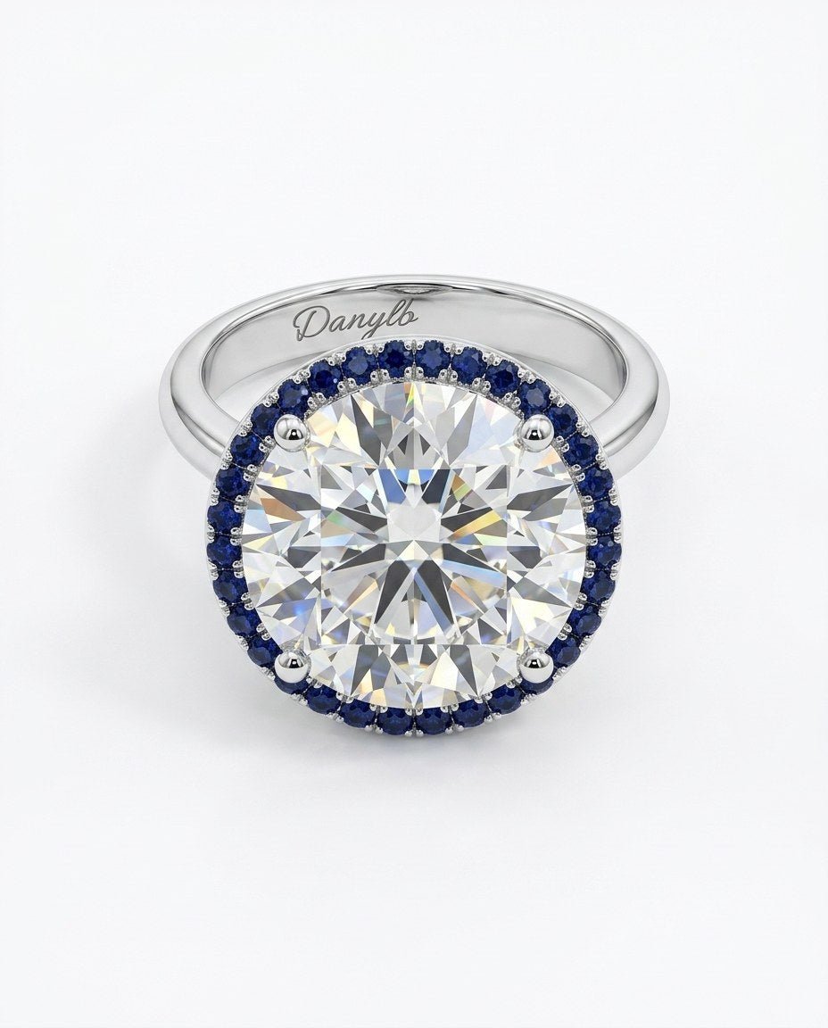 Core Blue Sapphire Halo Ring – 18K White Gold - DONYDO JEWELRY-ring