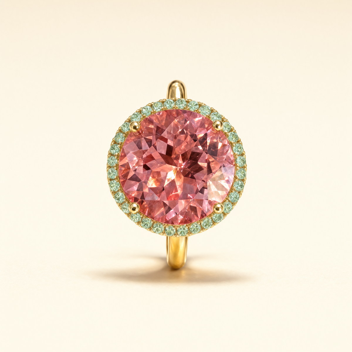 Core Padparadscha Halo Ring – Lab-Grown Padparadscha & Paraiba, 18K Yellow Gold