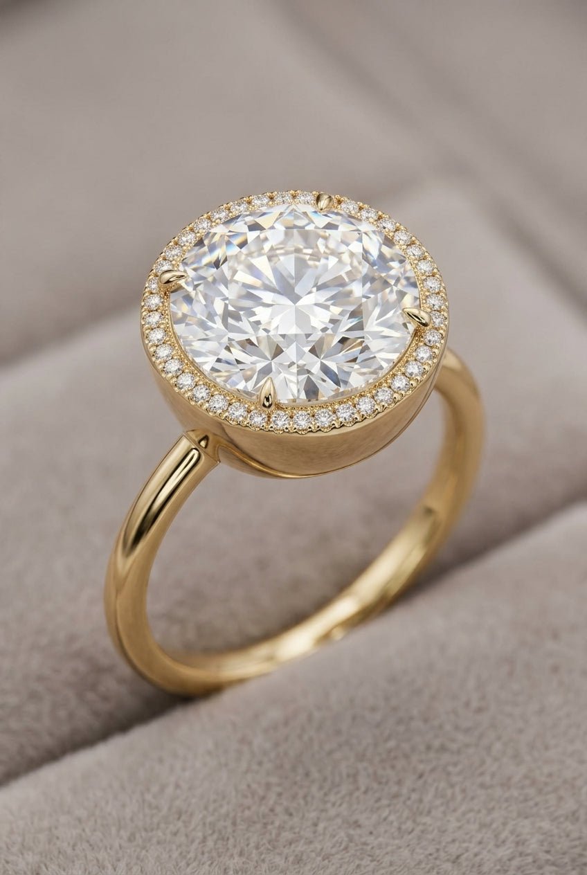Core Swiss Blue Topaz Halo Ring – 18K Yellow Gold - DONYDO JEWELRY-ring