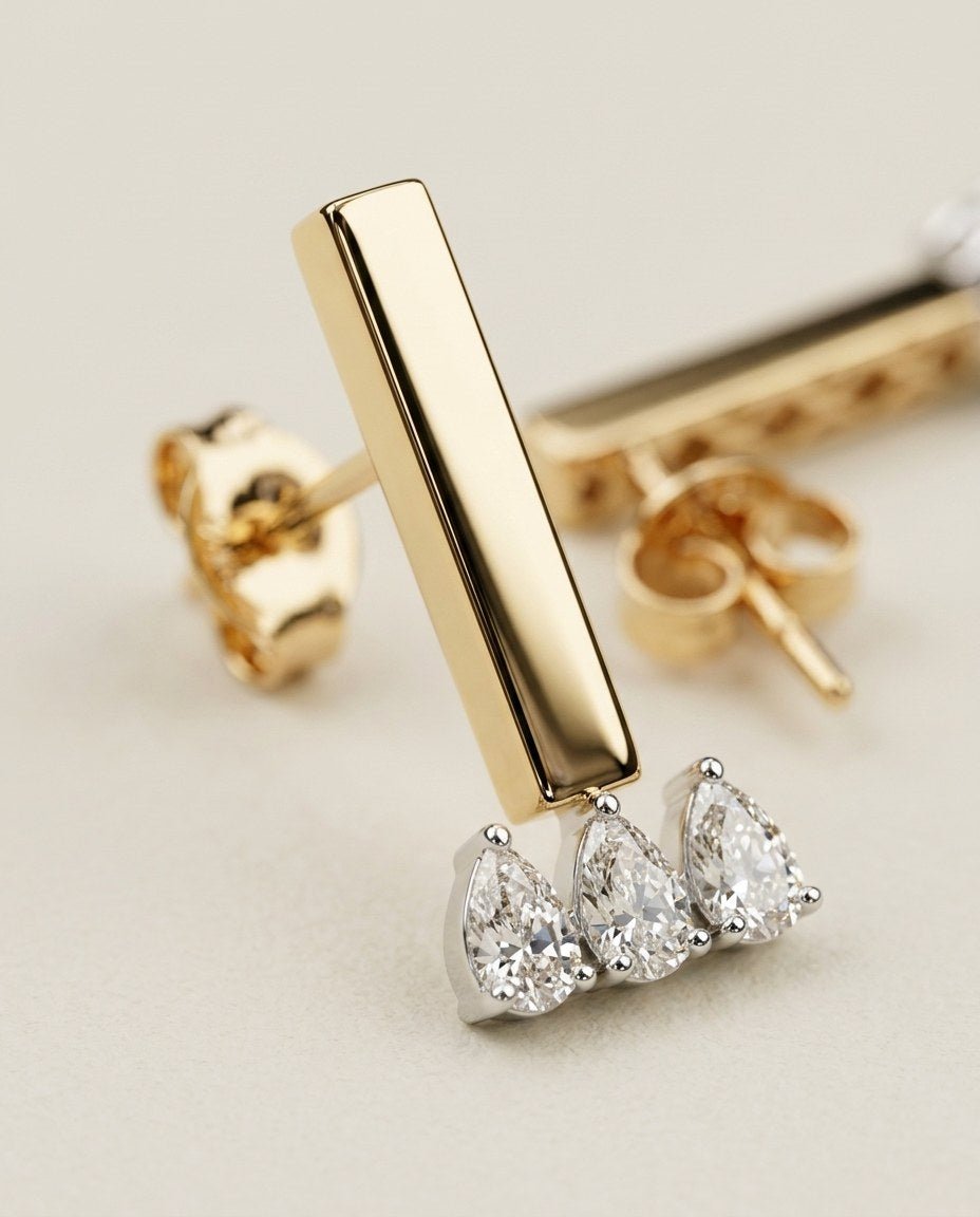 D by DONYDO Bar Diamond Earrings – 18K Rose & White Gold - DONYDO JEWELRY-earring