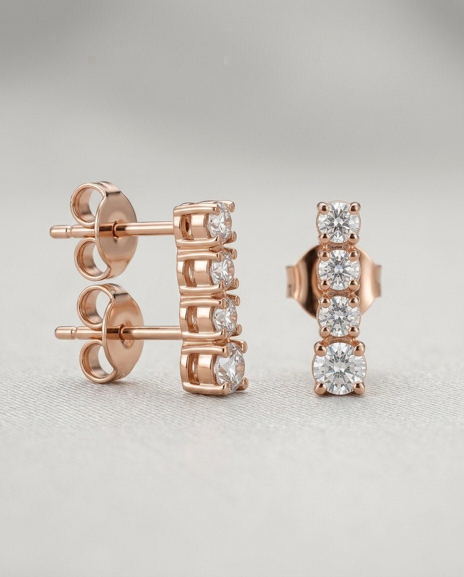D by DONYDO Bar Diamond Earrings – 18K Rose & White Gold - DONYDO JEWELRY-earring