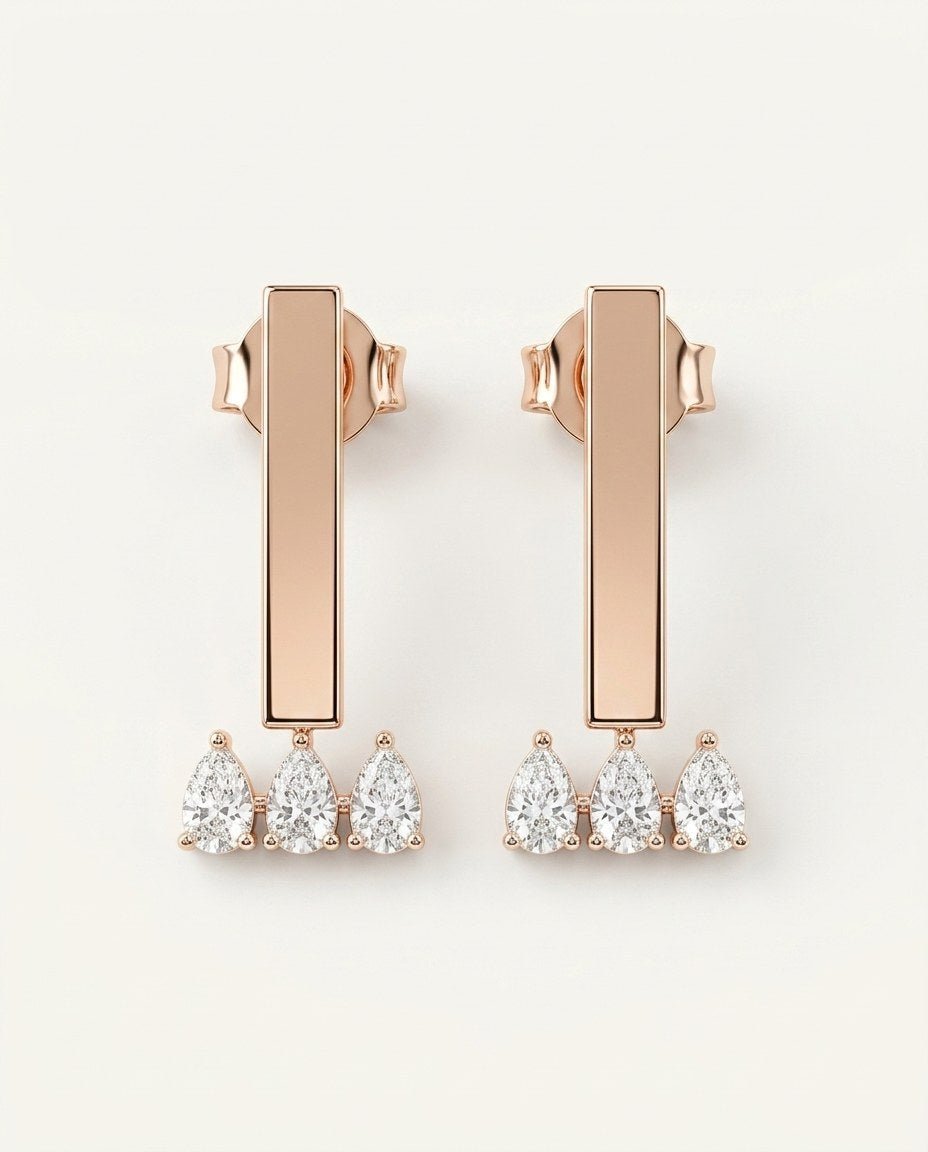D by DONYDO Bar Diamond Earrings – 18K Rose & White Gold - DONYDO JEWELRY-earring