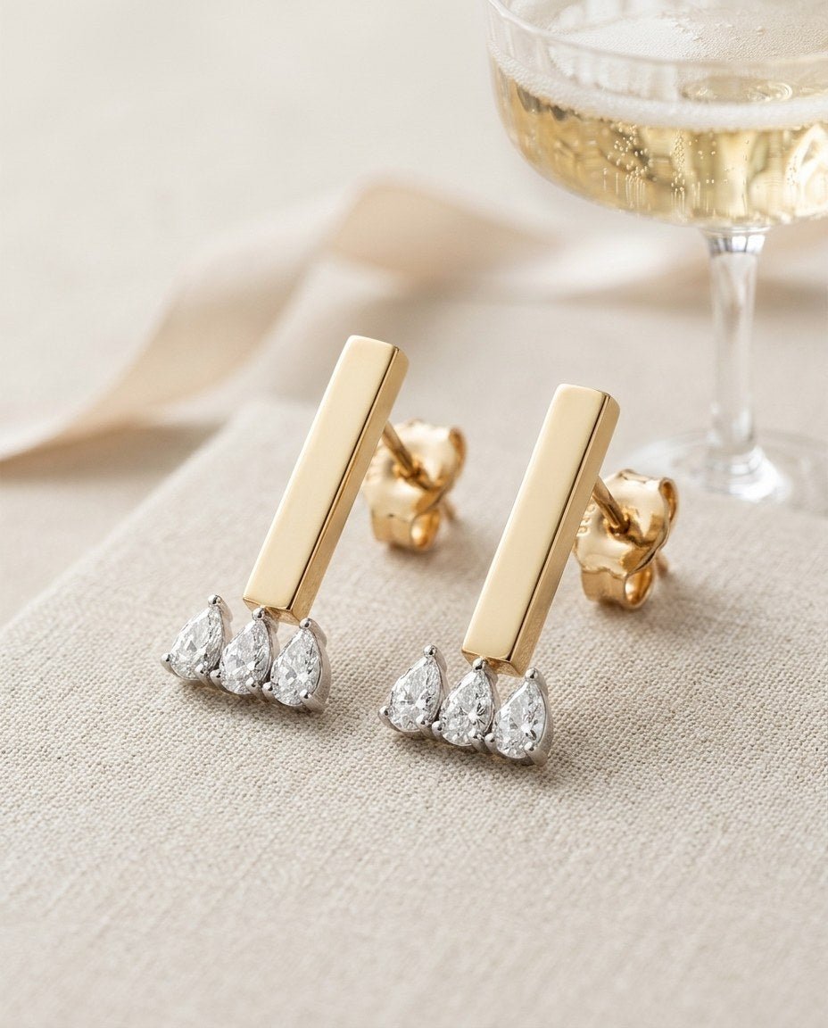 D by DONYDO Bar Diamond Earrings – 18K Rose & White Gold - DONYDO JEWELRY-earring