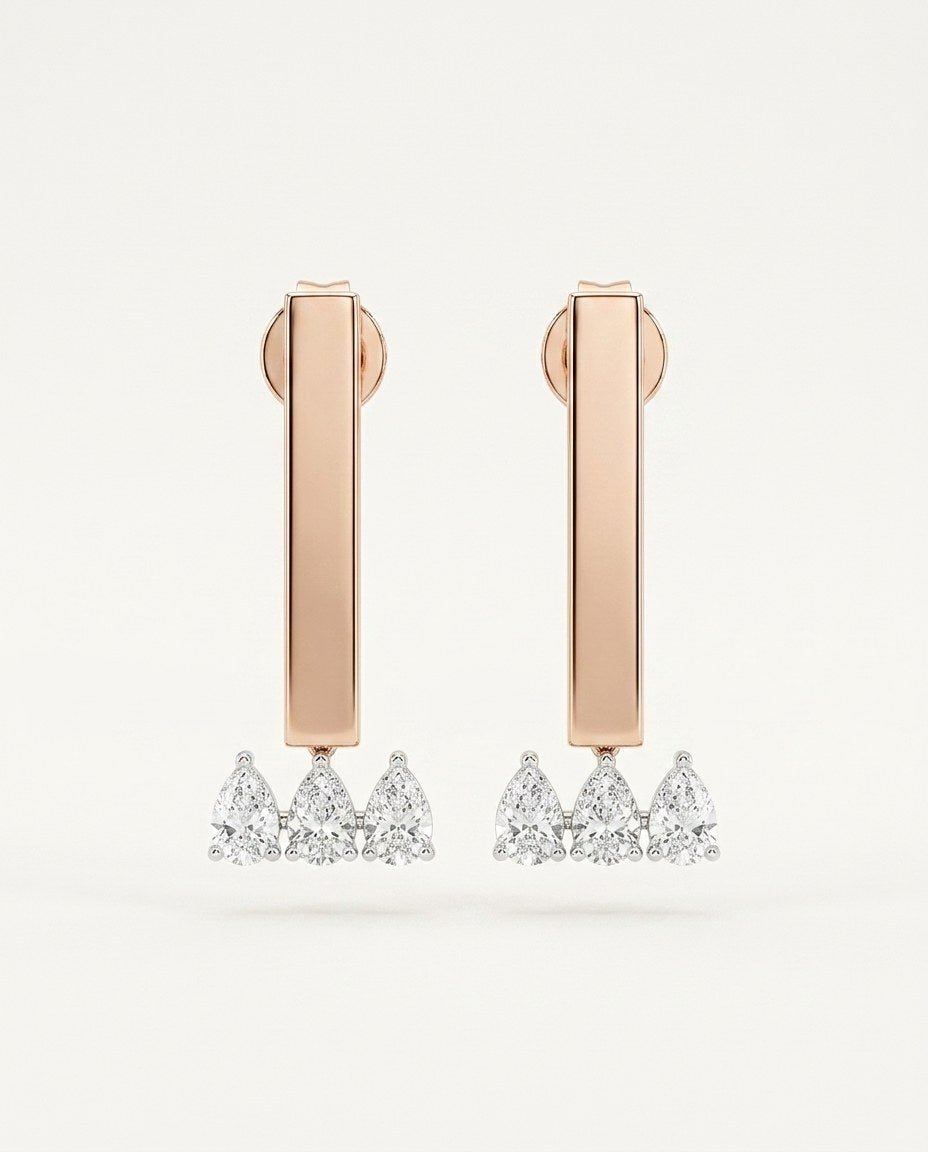 D by DONYDO Bar Diamond Earrings – 18K Rose & White Gold - DONYDO JEWELRY-earring