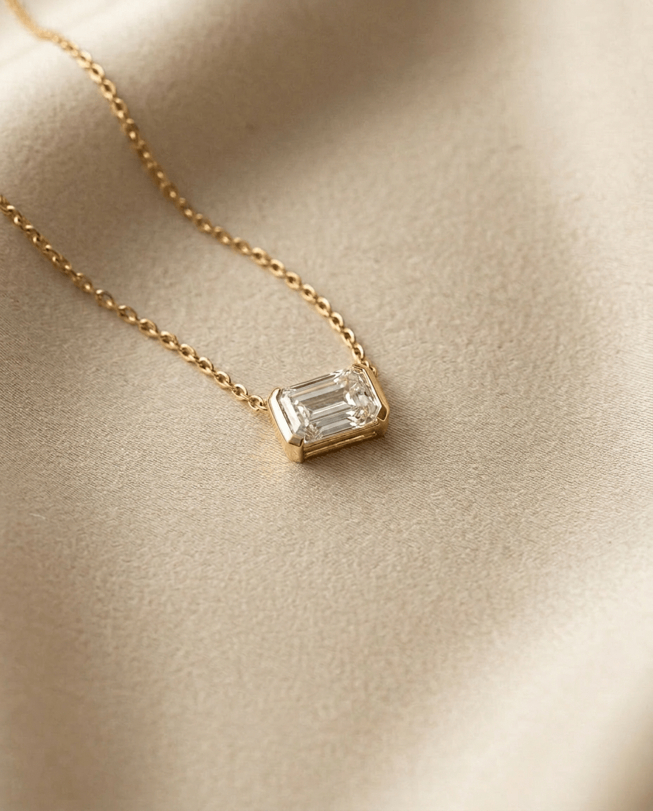 Emerald Cut Lab - Grown Diamond Necklace – Half Bezel Setting in 18K Gold - DONYDO JEWELRY - 