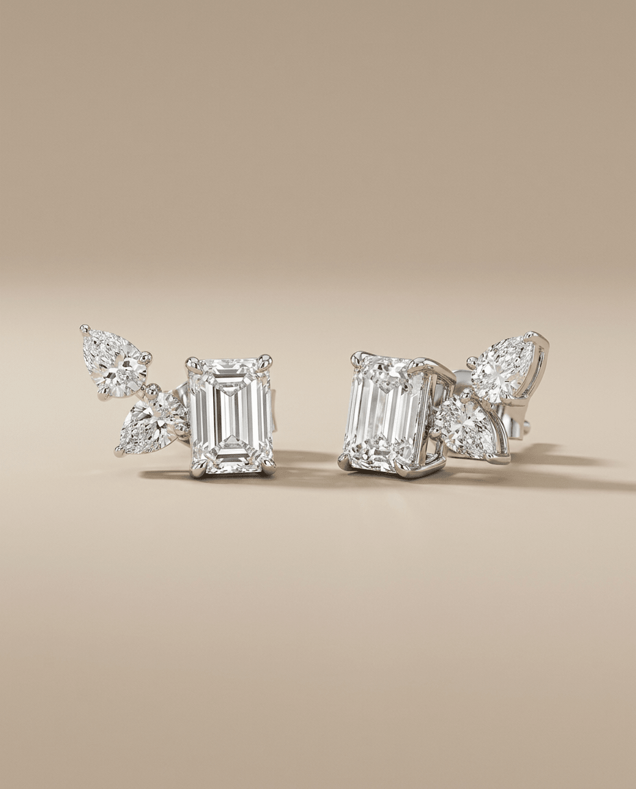 Emerald Cut & Pear Lab - Grown Diamond Earrings – 18KT White Gold - DONYDO JEWELRY - Earrings