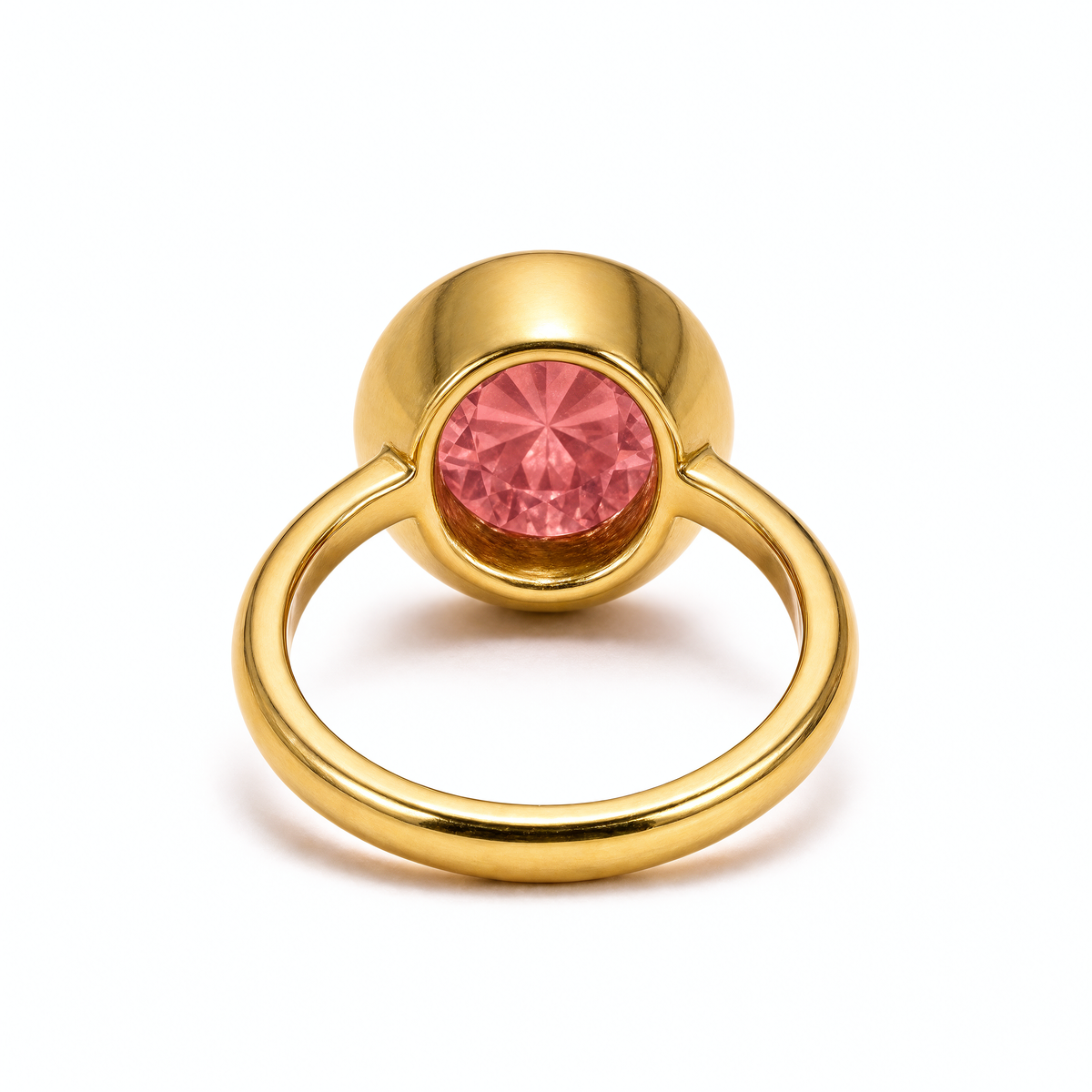 Core Padparadscha Halo Ring back view showing the open 18K yellow gold gallery – DONYDO