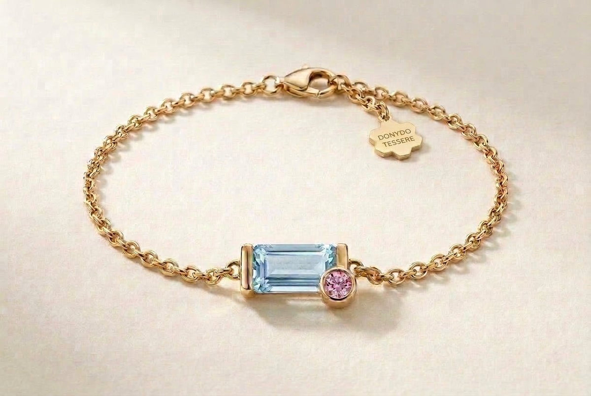 Tessere Bracelet – Aquamarine & Pink Sapphire, 18K Gold - DONYDO JEWELRY-Bracelet