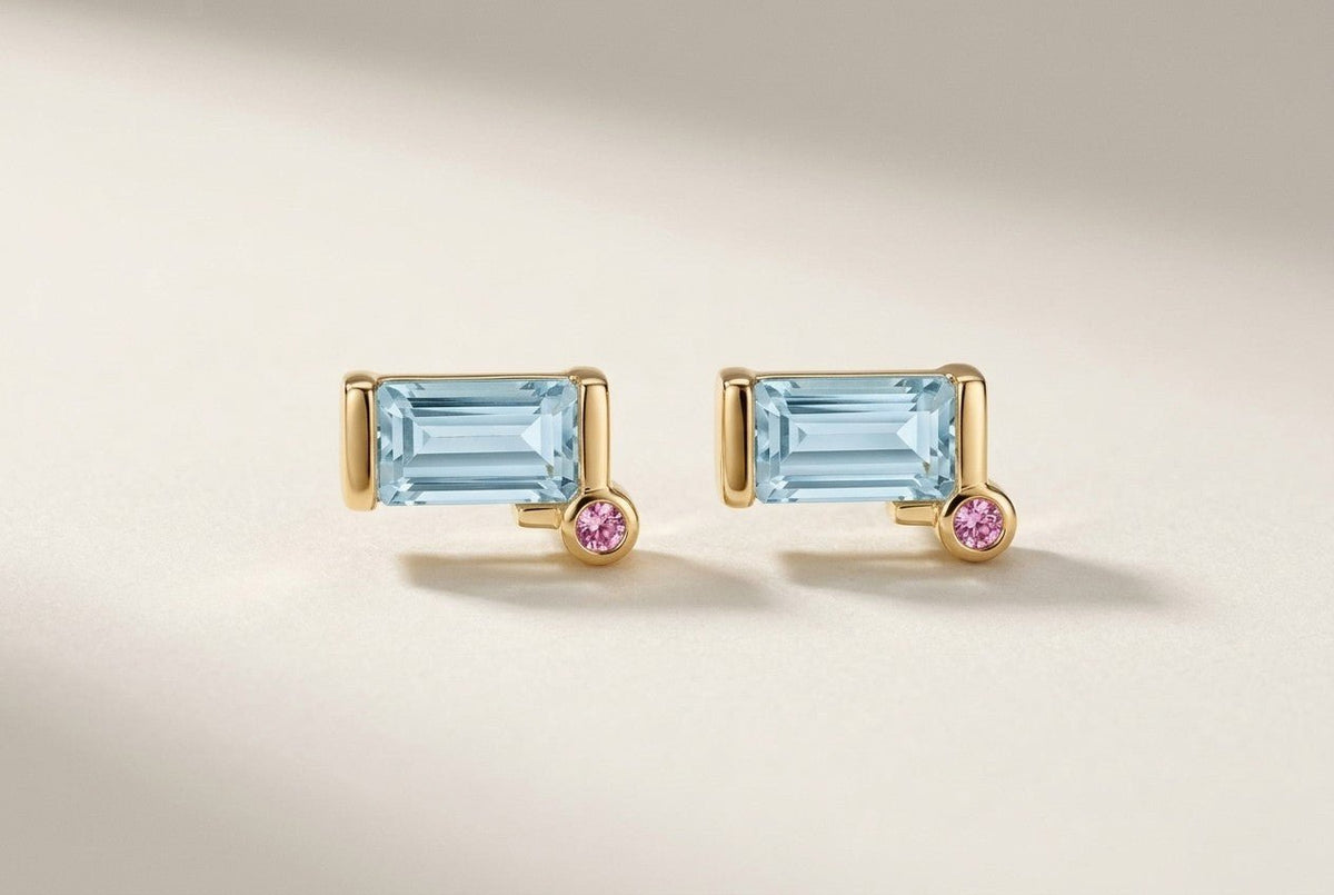 Tessere Earrings – Aquamarine & Pink Sapphire, 18K Gold - DONYDO JEWELRY-Earrings